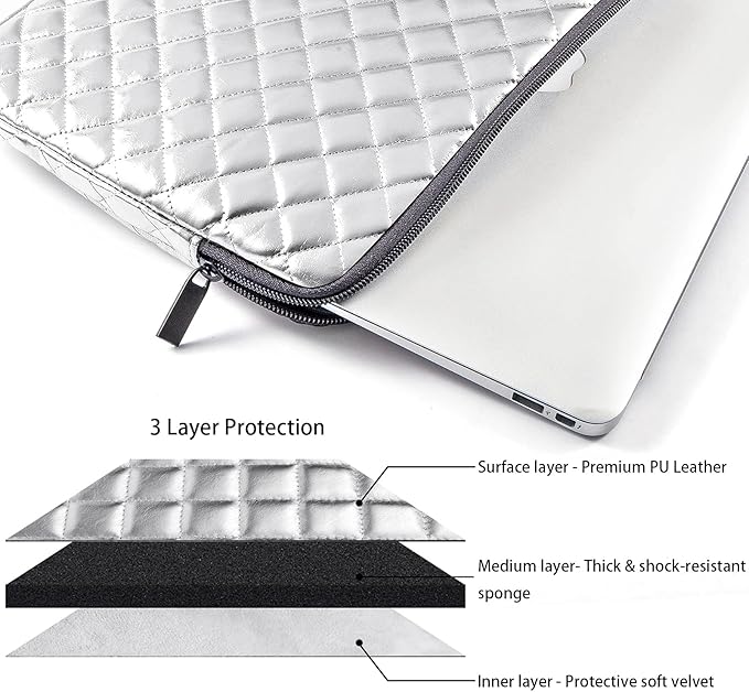 Puffy Laptop Sleeve 11 12 13 13.3 14 15 15.6 inch Case Protective Bag Quilted PU Leather Lined Padded