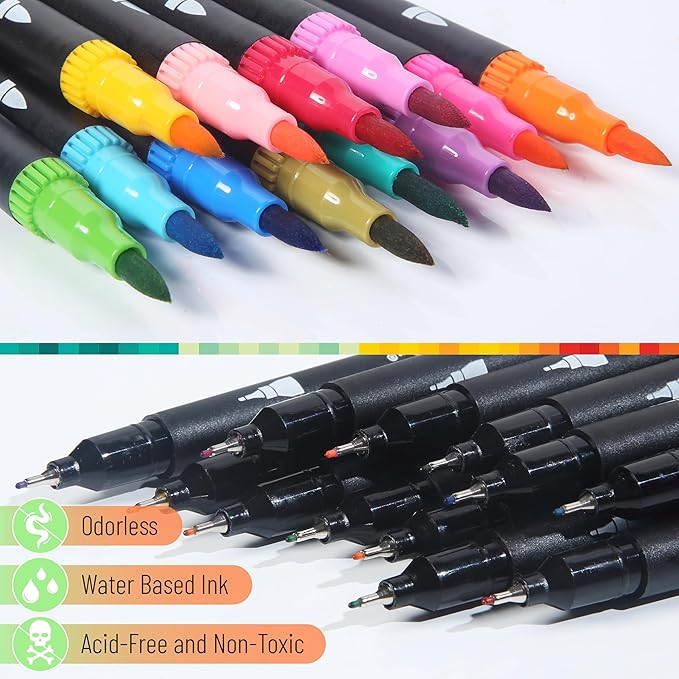 Mr. Pen- Dual Tip Brush Pens, 12 pcs, Assorted Color, Fine & Brush Tip Markers for Adult Coloring Markers for Adults