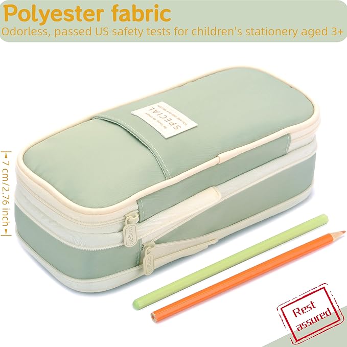Large Capacity Canvas Pencil Case Organizer Holder Pouch Bag with Zipper Compartments for Women Girls School Adults (Green)