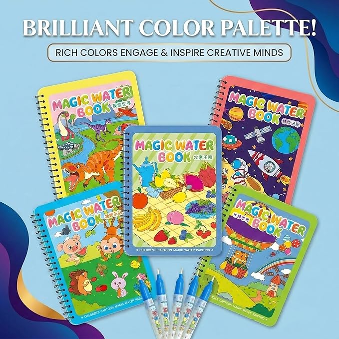NYXTOB 5pcs Magic Water Book, Magic Water Painting Book, Paint with Water Books for Toddlers 1-3, 5 Painting Themes