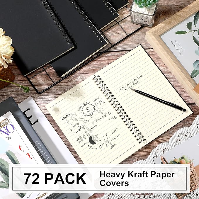 Yahenda 72 Pcs Spiral Notebooks, 1 Subject, Wide Ruled, Black