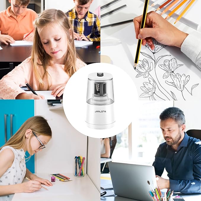 JARLINK 2 Pack Electric Pencil Sharpener, Heavy-Duty Helical Blade to Fast Sharpen, Auto Stop for No.2/Colored Pencils(6-8mm), USB/Battery Operated in School Classroom/Office/Home