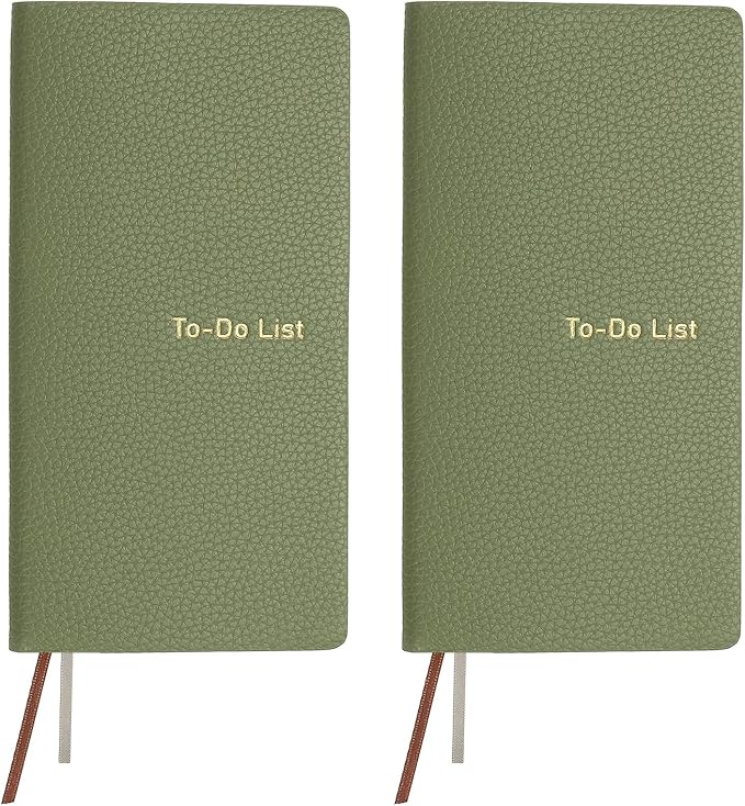 PATIKIL 2 Pcs Leather to Do List Notepads, 160 Pages 6.5 x 3.2" Leather Daily Planners to Do List Notebook for Business Personal Daily Plans Schedule Planner Office Supplies, Green