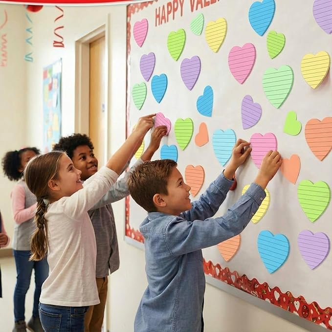 Teling 24 Pack Valentine's Day Sticky Notes Heart Lined Sticky Notes Self Adhesive Love Memo Pads for Valentines Party Exchange Gifts Office Home School 3x3 Inch(Light Colors, Classic)