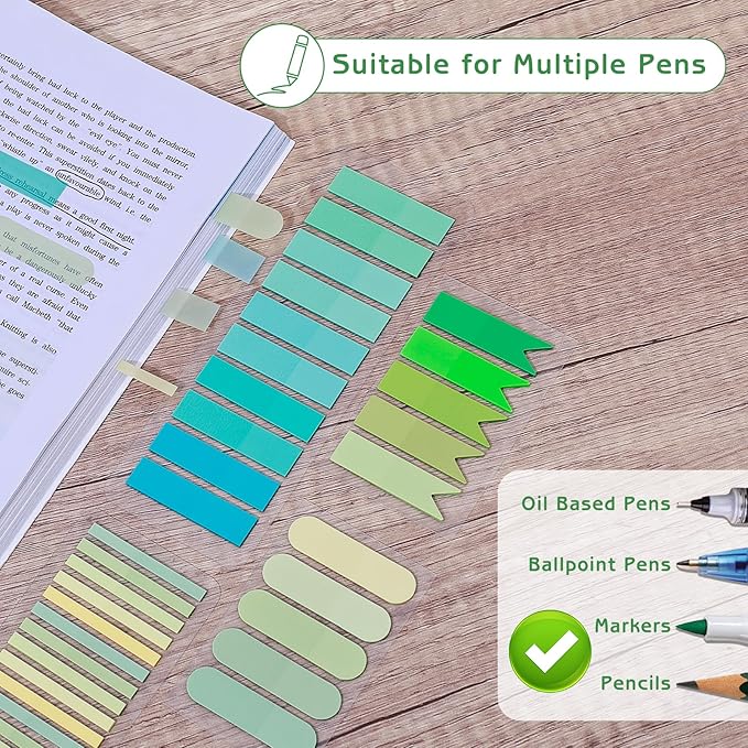 1100 Sheets Transparent Sticky Notes, Clear Waterproof 3 x 3 Sticky Notes with Pen, Translucent See-Though Note Tabs for Bible Study Book Annotation Kitchen Reminder (Green)