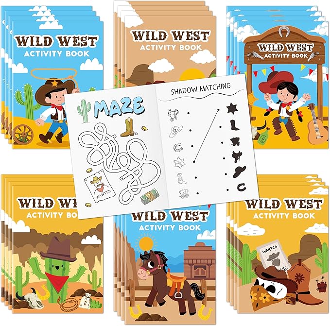 JAPBOR Western Cowboy Coloring Books - 24PCS Mini Wild West Theme Activity Color Book Bulk for Kid Party Favors, Cowgirl Horse Small Colouring Pages for Birthday Gifts Class Drawing Painting Game