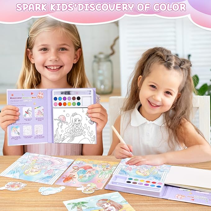 Accevo Paint with Water Coloring Books for Kids, Watercolor Painting Sets for Kids Ages 3-5 4-8, Arts and Crafts Drawing Activities Toy Birthday Gift for Boys Girls