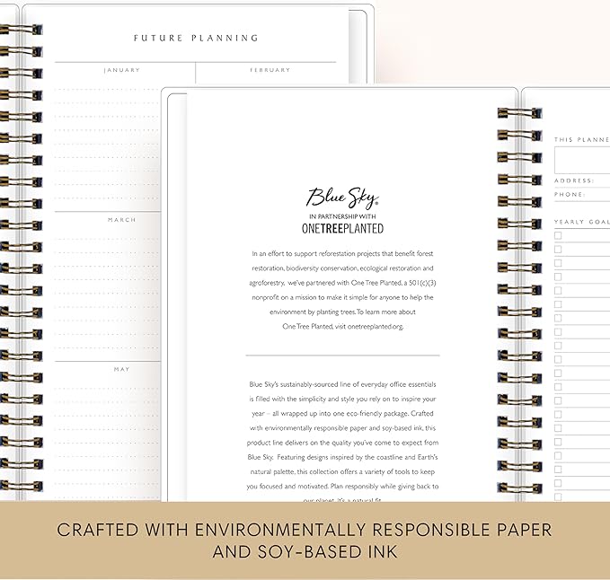 Blue Sky Sustainability 2025-2026 Weekly and Monthly Academic Year Planner Calendar, July 2025 - June 2026, 5" x 8", Flexible Cover From Recycled Plastic, Wirebound, Laminated Tabs, Storage Pocket, Gail