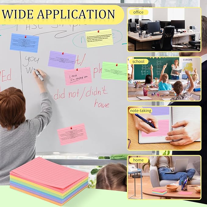 Tecmisse 1800 PCS Ruled Index Cards, 3x5 Inches Colorful Index Cards, Heavy Colored Note Cards, Study Cards for School, Learning, Memo Scratch Pad, 6 Colors Notecards (1800)