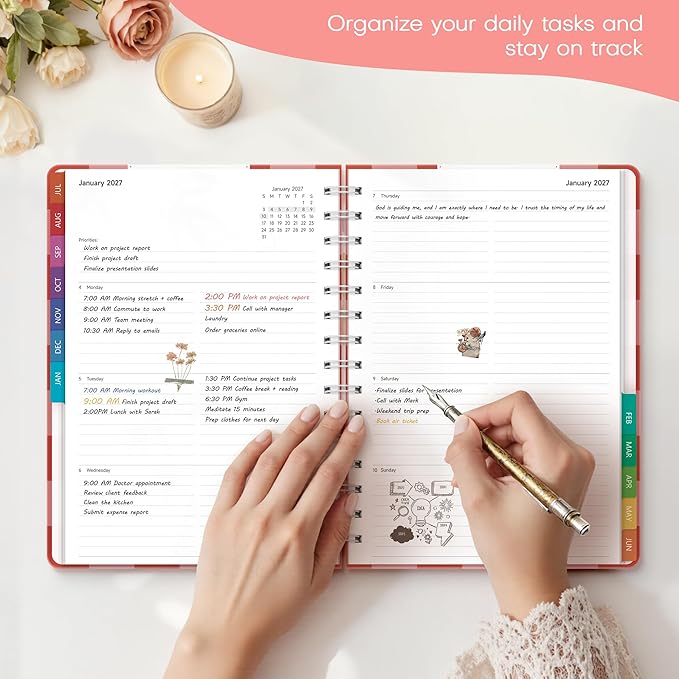 Planner 2026-2027 Monthly and Weekly Academic Planner July 2026 - June 2027, Hardcover Calendar 2026-2027 Agenda Daily Planner for Student Teacher School Office Supplies, 6" x 8.3", Pink Checkered