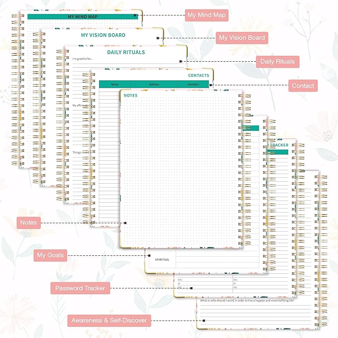 Ospelelf Undated Spiral Bound Planner 2026 Daily, Weekly and Monthly Planners, Pink Teacher Planner 12 Month 8.5 x 11