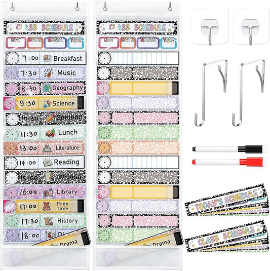 Gueevin Daily Schedule Pocket Chart for Classroom, 15+1 Pockets with 32 Pcs Double-Sided Reusable Cards Daily Schedule Pocket Chart Decor for Classroom School Home Activity Office Supplies(Mix)