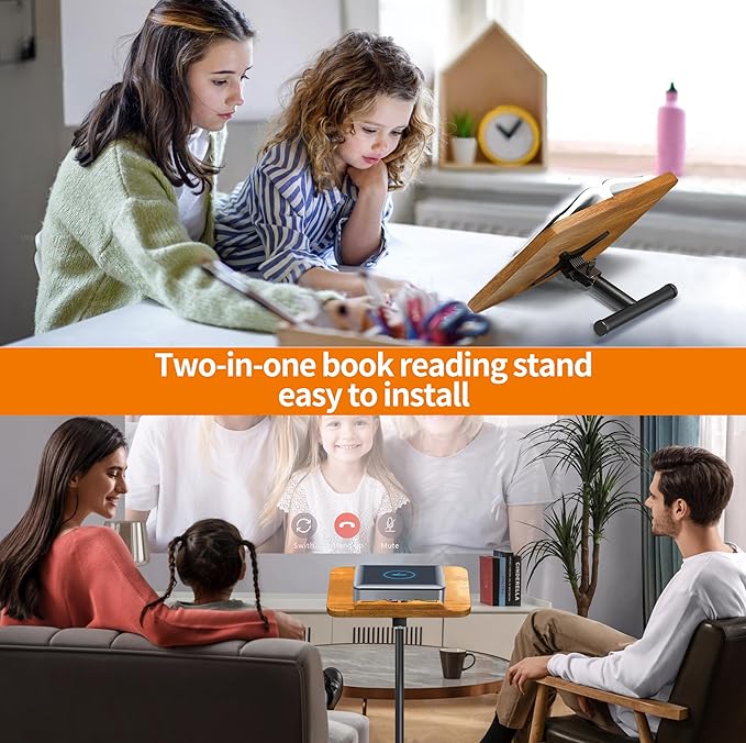 NAMON 2-in-1 Dual-use Floor & Desktop Book Stand, 100% Solid Wood, Height Adjustable from 16.5" to 51", Floor Reading Stand for Sheet Music, Cookbooks, Projector (Rubberwood, 11.8" x 16.5" Panel)