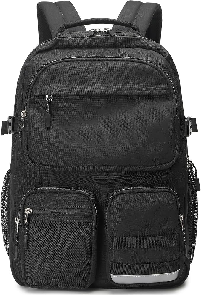 Lohol Water Resistant Backpack with Multifunctional Pockets for Teens, Durable Bookbag fits 15.6 inch Laptop for School Travel College, 25L (Black)
