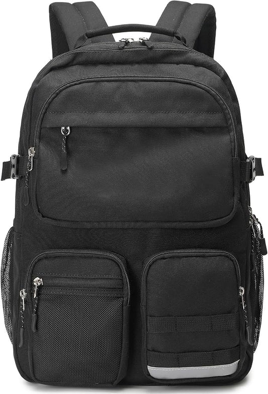 Lohol Water Resistant Backpack with Multifunctional Pockets for Teens, Durable Bookbag fits 15.6 inch Laptop for School Travel College, 25L (Black)
