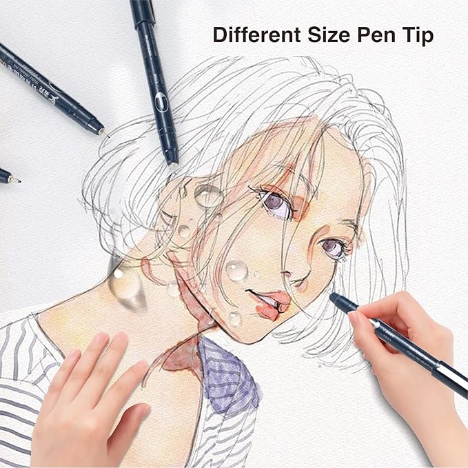 Micro Fineline Pen 8 Size Drawing Art Pens Waterproof Precision Micro Fineliner Black Ink Pens for Art Watercolor, Illustration, Sketching, Anime, Manga, Technical Drawing…