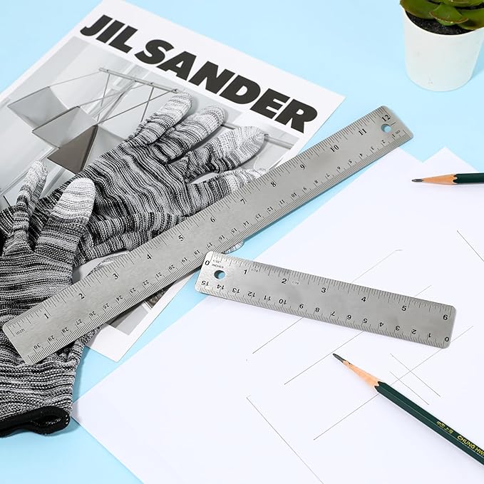 Metal Ruler Cork Backed 6 Inch 12 Inch Stainless Steel Metal Rulers with Cork Backing Non-Slip Straight Edge Ruler with Inch and Centimeters for Student School Office Drafting Tools