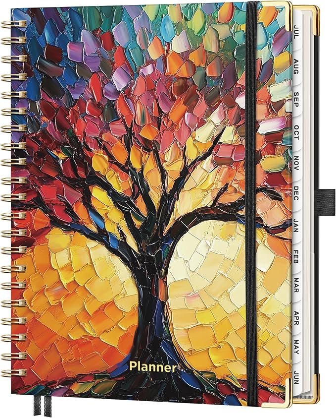 AHGXG Academic Planner 2026-2027, July 2026 - June 2027, Weekly and Monthly, 8.5" x 11", Hardcover, Spiral-Bound, Calendar, Agenda for Women, Student, School, 12-Month Tabs (Colourful Tree)