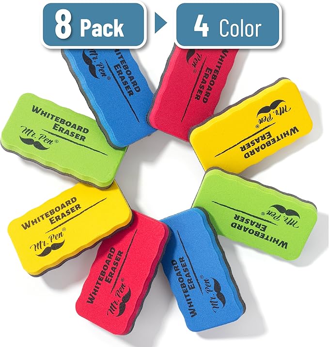 Mr. Pen- Magnetic Dry Erase Erasers, 4"x2.25", 8 Pack, Colorful Magnetic Whiteboard Erasers for White Board, Classroom, Home, Office, Back to School Supplies