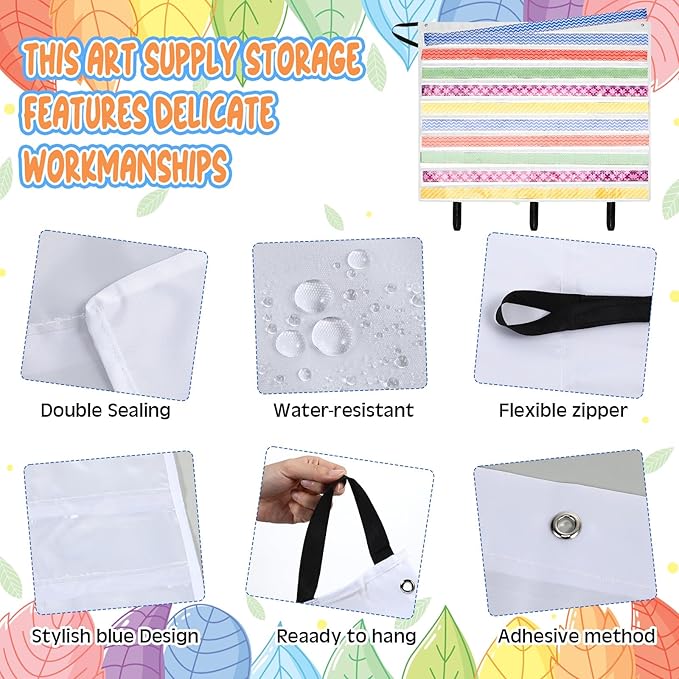 Sinload 48 x 39 inch Bulletin Board Border Storage, Foldable Border Storage Pocket Chart, Classroom Organizer with Pockets for Teacher (White)