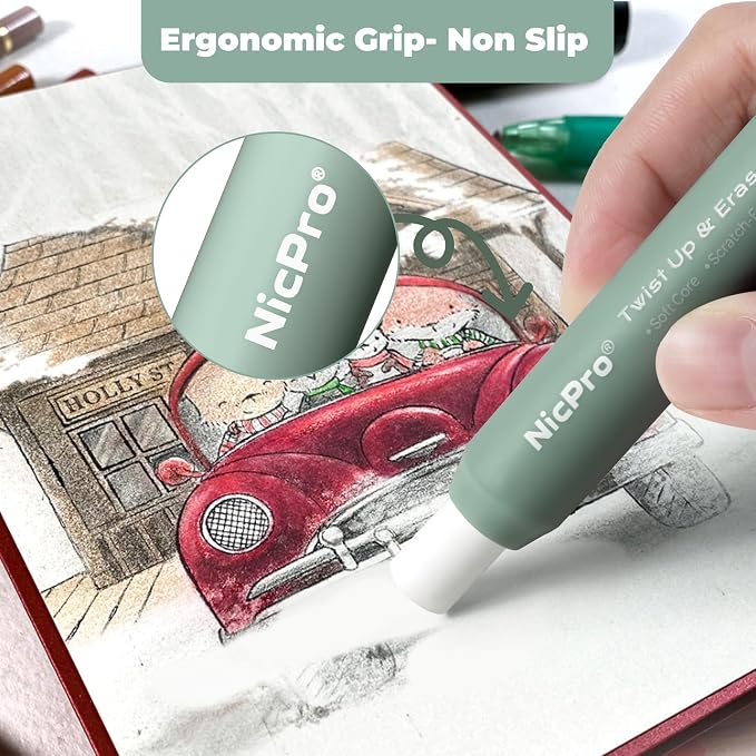 Nicpro 6 Pack Rotary Retractable Erasers, Soft TPE Twist Eraser-Rainbow