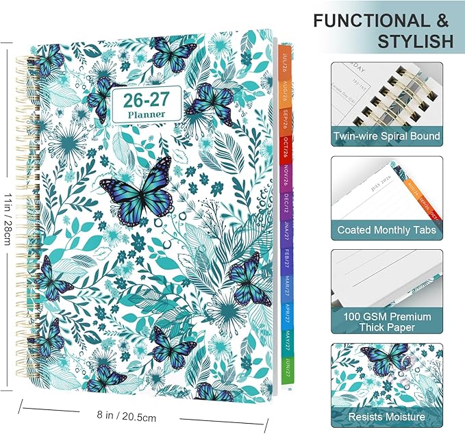Planner 2026-2027 Weekly and Monthly A4 Size - Agenda 2026-2027 July 2026 - June 2027, A4 Spiral Binding Agenda with Monthly Tabs, Inner Pocket, 100gsm Thick Paper (8.5" x 11")