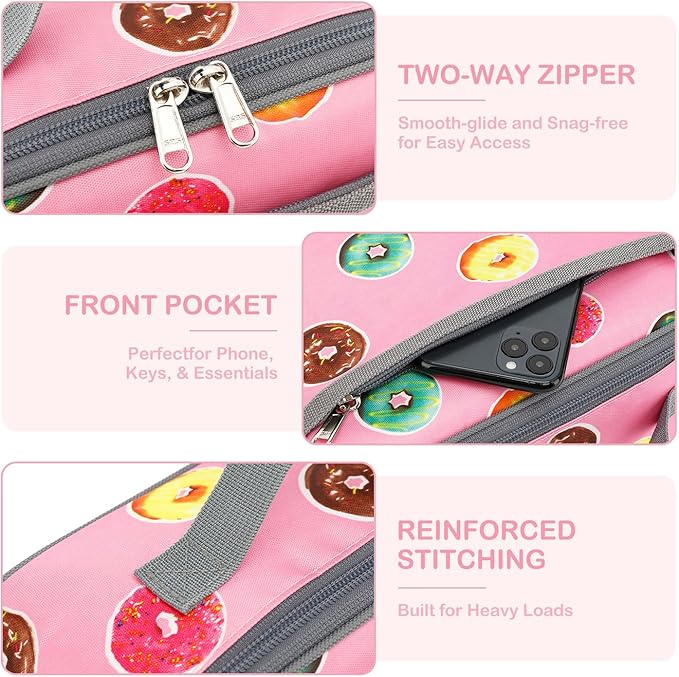 FlowFly Kids Lunch box Insulated Soft Bag Mini Cooler Back to School Thermal Meal Tote Kit for Girls, Boys, Doughnut