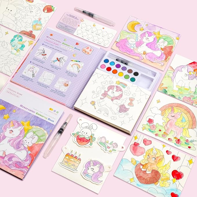 Accevo Paint with Water Coloring Books for Toddlers, Unicorn Theme Mess Free Watercolor Painting Papers for Kids Water Color Paint Kit Art and Craft Toys Birthday Christmas Gift for Ages 3-5, 4-8