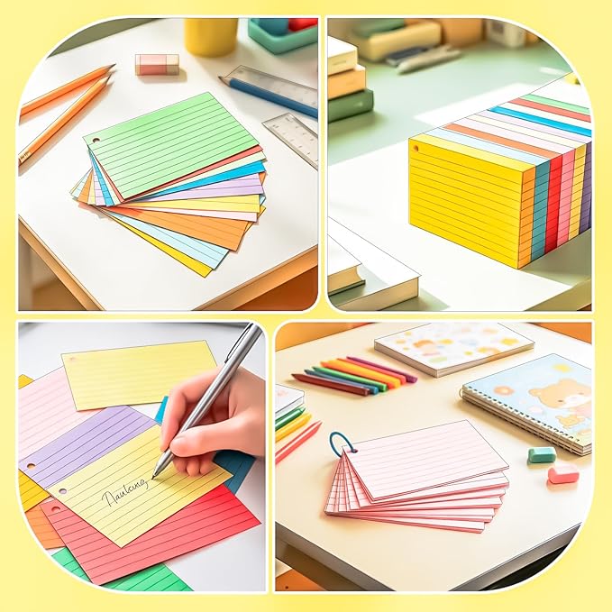 1200PCS Colored Index Cards 3x5 Inch Flash Cards with Rings Lined Note Card Flashcards, Colorful Ruled Card Pad Index Note Books 3 x 5 Notecards for Studying School Supply College Office