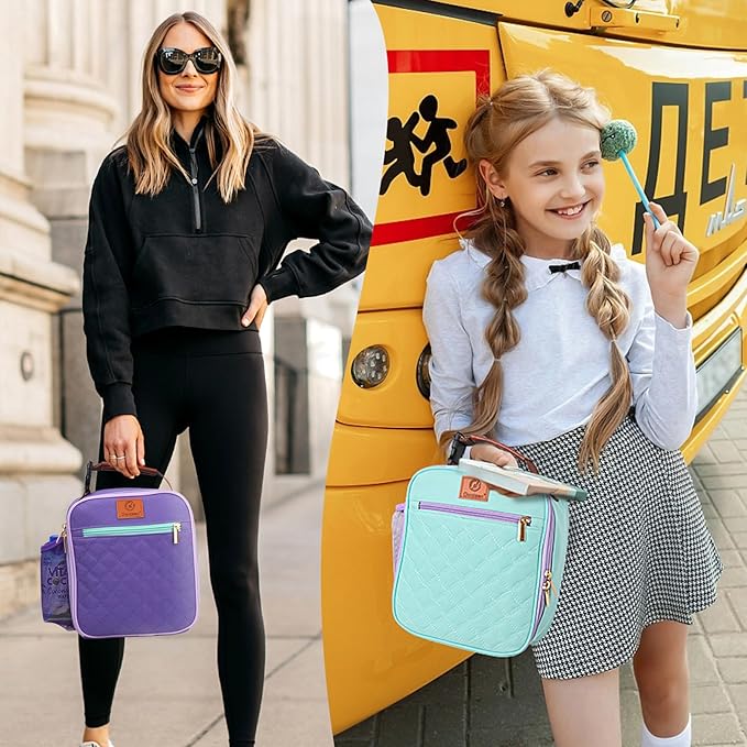 Genteen Kids Lunch Box Lunch bag for Kids Girls Teen,Insulated Lunch Bag with Bottle Holder,Small Lunch Box Cooler Lightweight Reusable LunchBox for Work Office School Travel Picnic-Light Green