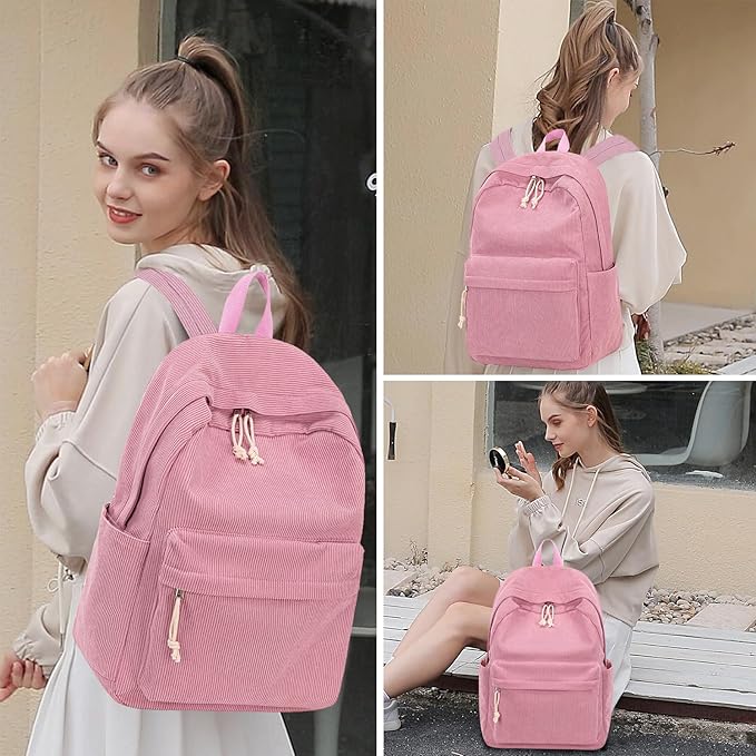 BTOOP School Backpack for Teens Large Corduroy Bookbag Lightweight 15.6 inch Laptop Bag for Girls Women Casual High School College