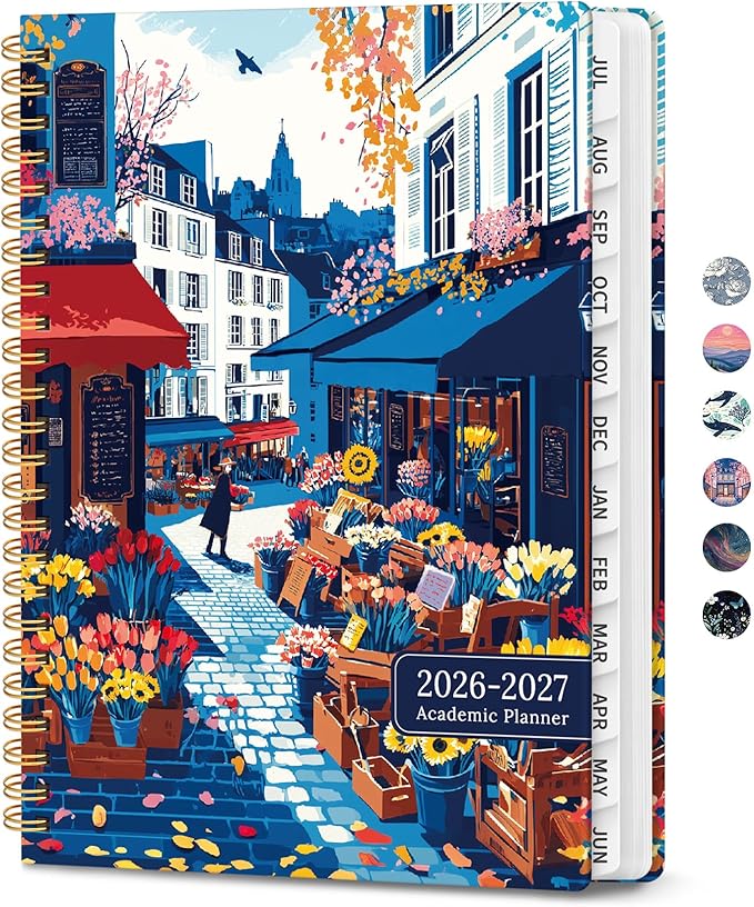 Planner 2026-2027, Hardcover Monthly and Weekly Academic Planner July 2026 - June 2027, Teacher and Student Calendar Agenda Book with Tabs, A5 (6.3" x 8.5"), Ideal for School and Office, Floral Street