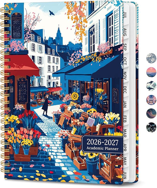 Planner 2026-2027, Hardcover Monthly and Weekly Academic Planner July 2026 - June 2027, Teacher and Student Calendar Agenda Book with Tabs, A5 (6.3" x 8.5"), Ideal for School and Office, Floral Street