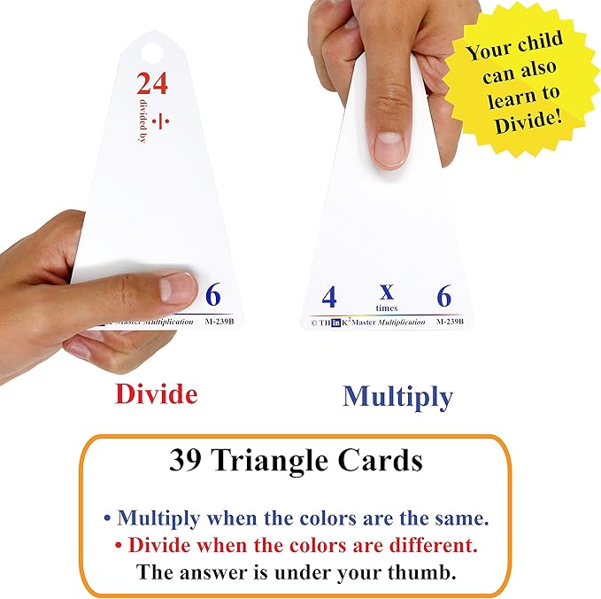 Think2Master Premium Laminated Multiplication Division Addition & Subtraction Triangle Flash Cards | 78 Dry Erasable Flashcards. Includes 2 Rings.