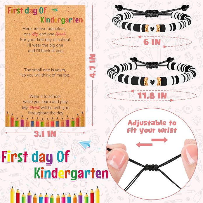 Back to School Supplies, First Day of Kindergarten Bracelet, Back to School Bracelet Mommy and Me, Prek Matching Wish Bracelets Set, Adjustable Bracelet for Boys Girls Gifts Stuff Bulk