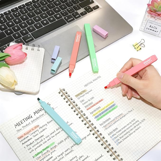 Piochoo Highlighters,8Pcs,Pastel Chisel Tip Bible Highlighter No Bleed | Highlighters Assorted Colors,Soft Tip,Fast Dry,for Highlighting,Underlining Bible Journaling,Back to School Supplies