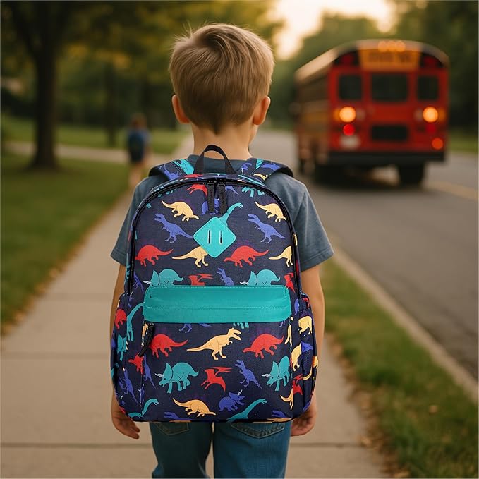 KK CRAFTS Preschool Backpack Kindergarten Little Kids Toddler Elementary School Backpacks for Boys and Girls with Chest Strap(15Inch, Dark Blue Dinosaur)