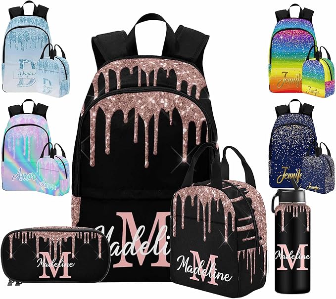 M YESCUSTOM Custom Girls Backpack with Name Shining Personalized Elementary Bookbag for Girls Boys Backpack Teen Shoulder Bag Children Travel Backpack Daypack Bag for School College