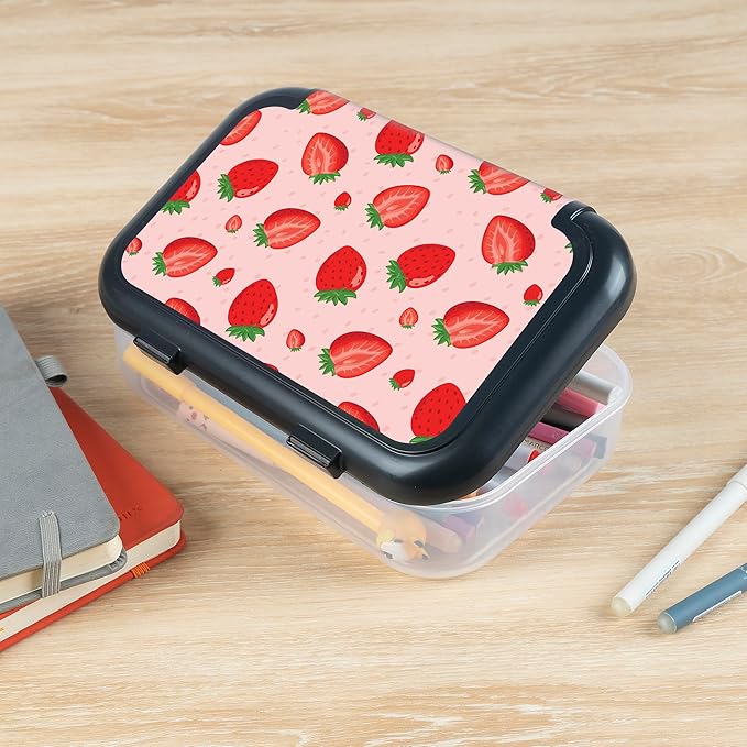 ZIPIT Recycled Plastic Pencil Box for Girls, Large Capacity Pencil Case for School, Durable Stationery Organizer Box, Strawberries