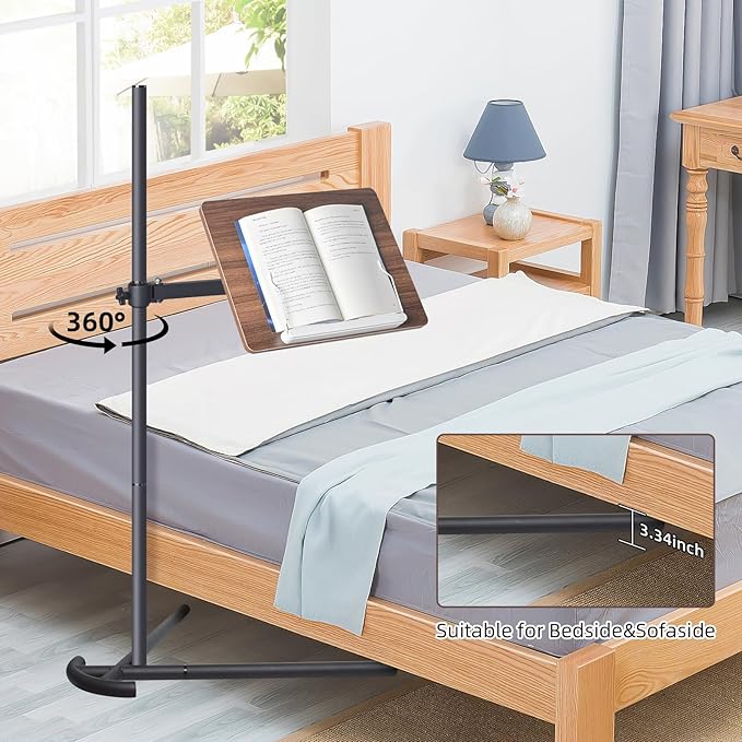 Adjustable Laptop Floor Stand for Bed and Couch, Premium Wood Laptop Tray & Book Stand for Reading, Ergonomic Bed Stand & Book Holder for Tablet/iPad - V-Shaped Base