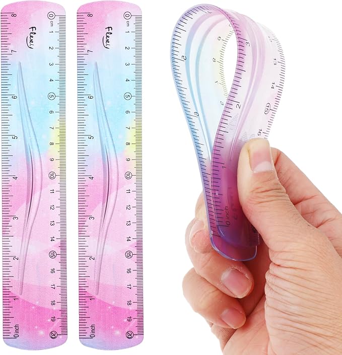 Grevosea 2 Pieces Flexible Ruler, 20cm/8inch Plastic Ruler Shatterproof Straight Edge Ruler Soft Bendable Ruler for School Classroom Office Kids & Adults (8inch)