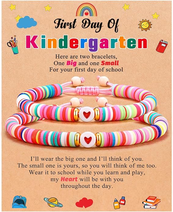 UPROMI First Day of Preschool/Kindergarten/1st Grade/2nd Grade/School Gift, Back to School Bracelet Mommy and Me Dad and Son