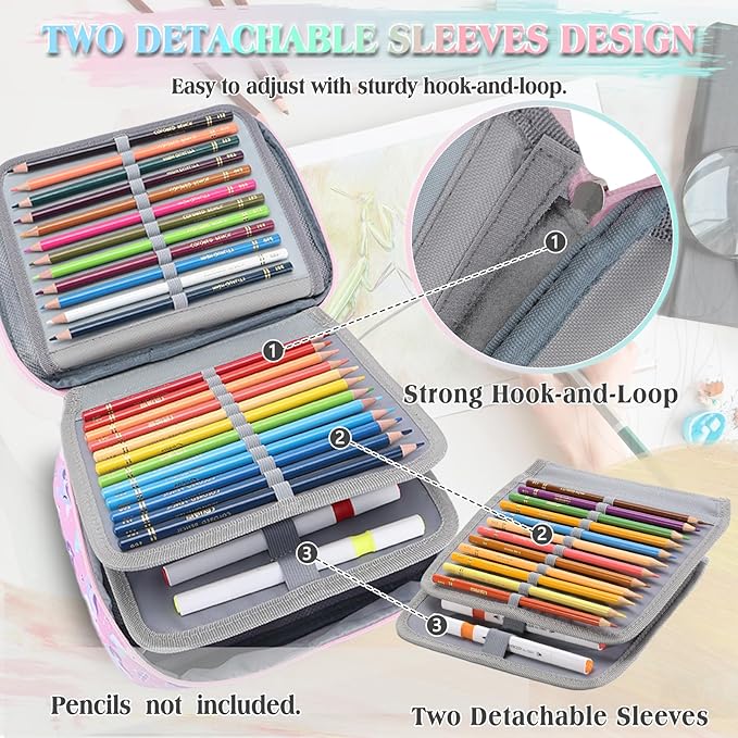 Large Pen Pencil Case,VONXURY High Capacity Art Colored Pencil Pouch Portable Stationery Organizer With 2 Detachable Layers 54 Slots Multiple Zipper Pockets for School Office College