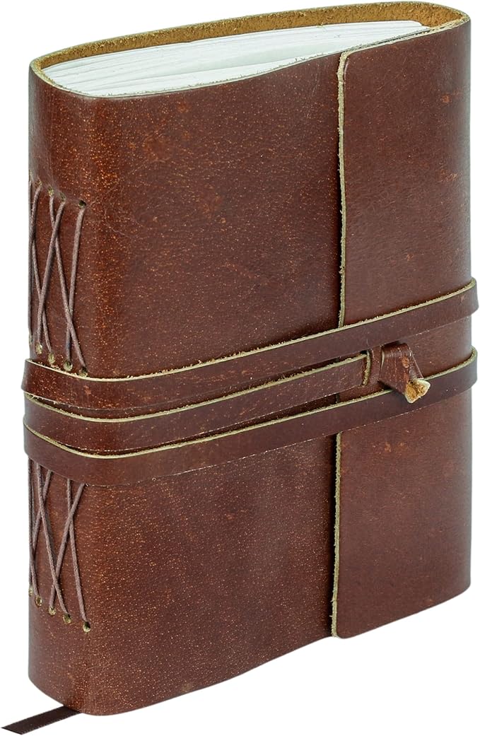 KomalC Handmade Leather Journal | Writing Diary | Bound Daily Notepad For Men & Women Unlined Paper Medium, writing pad gift for artist, sketch
