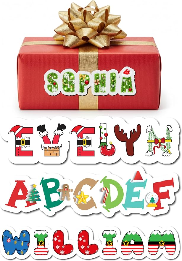 Custom Christmas Name Stickers – Holiday Name Decals for Cars, Laptops, Water Bottles, and More – Personalized Christmas Stickers for Gifts, Custom Name Holiday Sticker for Indoor & Outdoor Use