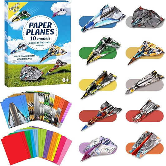 hapray 60 Sheets Paper Airplane Kit, Art and Crafts for Kids with Paper Airplane Instructions Book & Video, Stocking Stuffers for Boys Girls, Birthday Easter Kids Activities Crafts Gifts