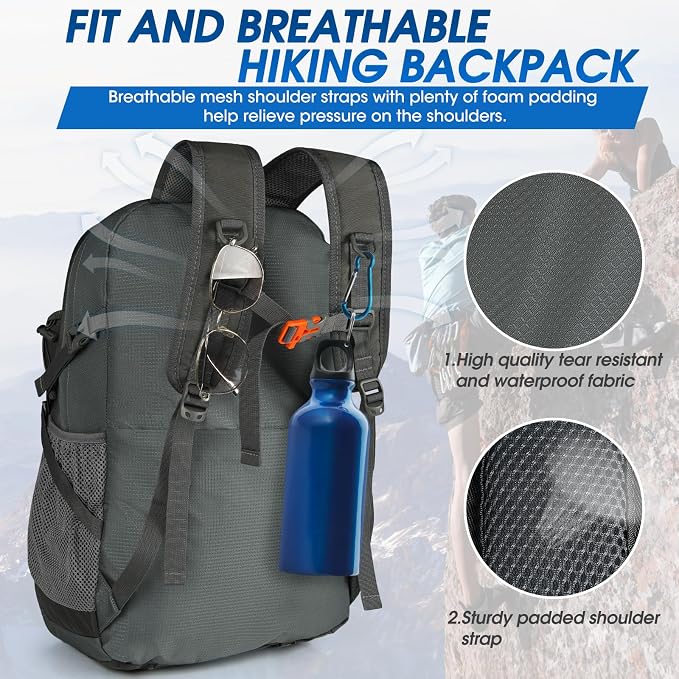 IGOLUMON Hiking Backpack 40L Packable Lightweight Camping Daypack Men Women | Multi-compartment storage Water-resistant Foldable Nylon Material Hiking Day pack for Camping Cycling Outdoor