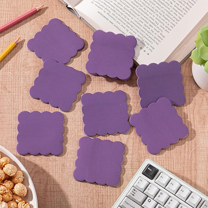 Eaasty 8 Pack Scalloped Aesthetic Sticky Notes Bulk Purple Colors Cute Wavy Self Sticky Note Pads 3" x 3" Blank Note Pads for Back to School Office Supplies 240 Sheets