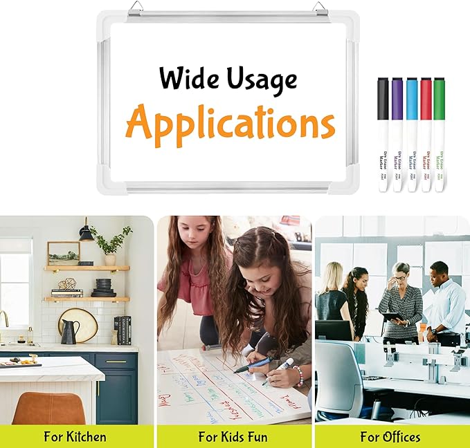 Dry Erase Board for Wall, 15"x12" Hanging Whiteboard with 5 Dry Erase Magnetic Markers and Mini White Double-Sided Lap Board for Office, School, Students, Kids, Home