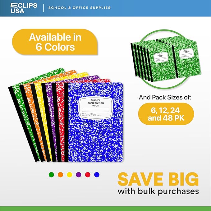 Composition Notebook Wide Ruled Composition Notebooks Bulk Green Marble Hard Cover Wide Ruled Notebook Paper Note Books For Schools Marble Composition Books 100 Sheets 200 Pages 9.75” x 7.25” (48 Pack, Green)